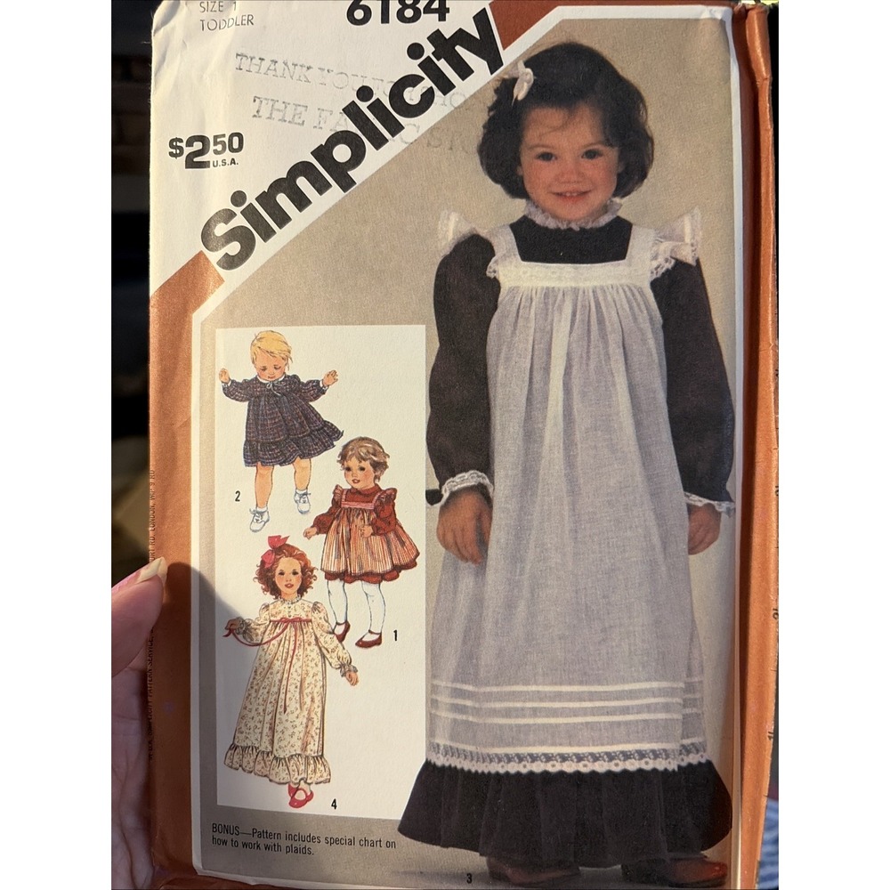 Vintage 1983 Simplicity Toddler Sewing Pattern 6184 Size 1 Uncut Dress Pinafore